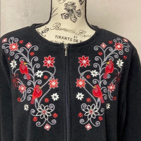 Croft & Barrow black embordered fleece zip up top - Picture 3 of 7